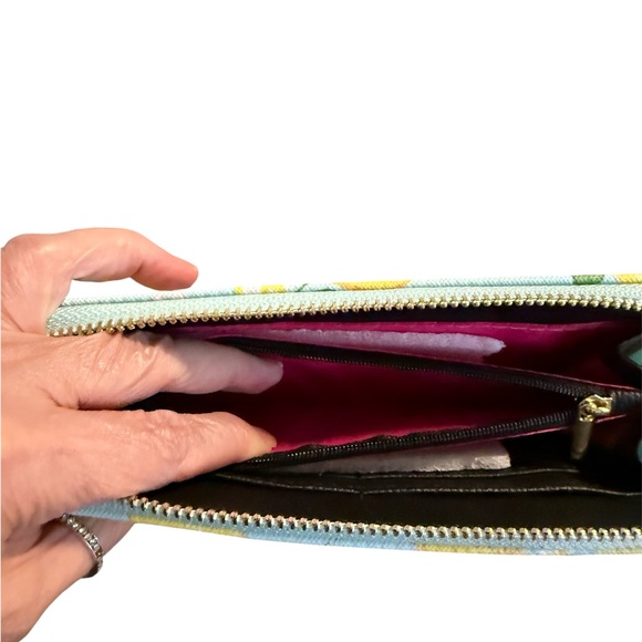 Trina Turk Lemon Print Blue & Yellow Zip Around Wallet π - Picture 6 of 8